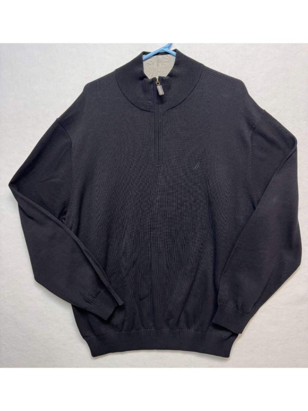 Nautica Mens Black 1/4 Zip Sweater XXL Cotton Knit Ribbed Collar New Tags